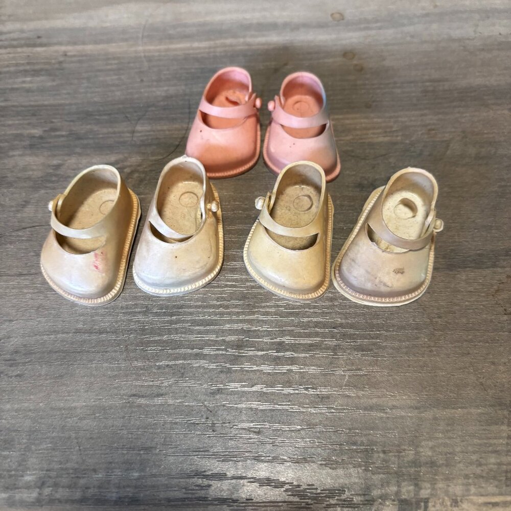 Lot 3 pair Fairyland Doll shoes #00 button side Mary Janes white pink
